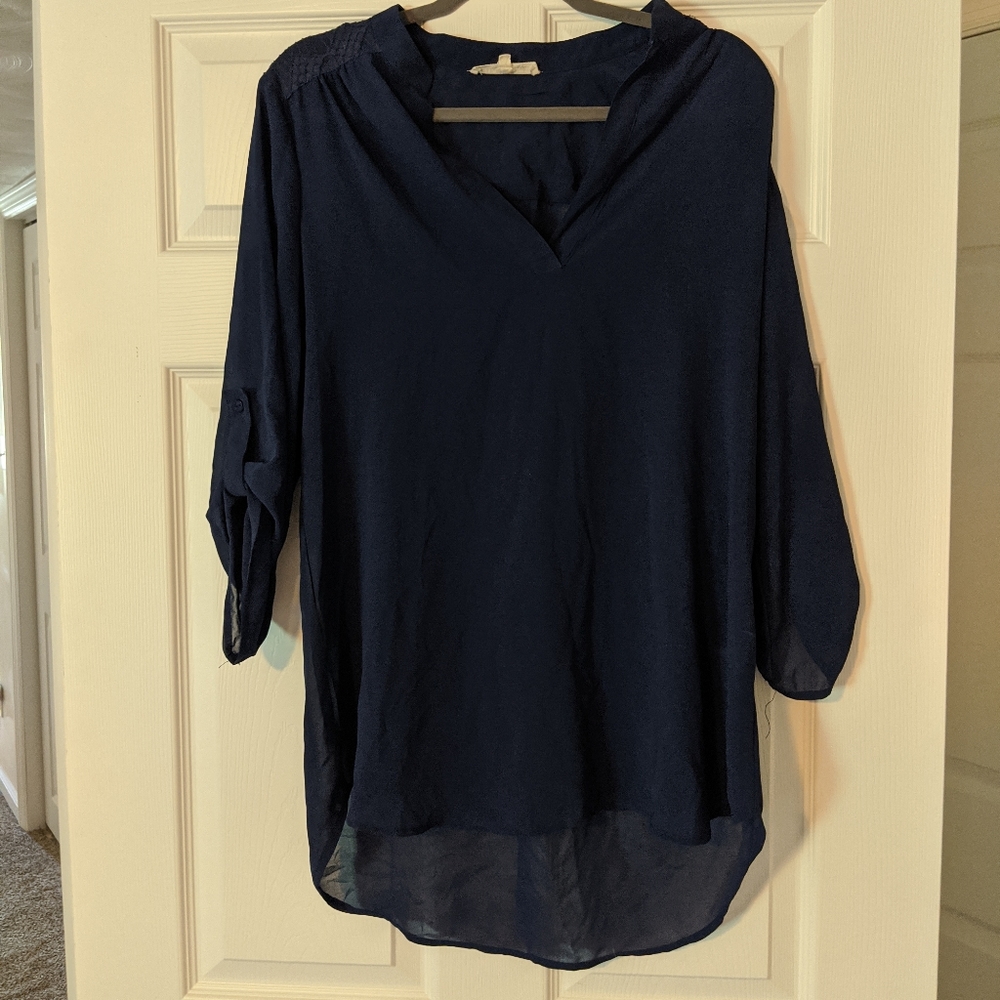 L Wishful Park Sheet Navy Blouse